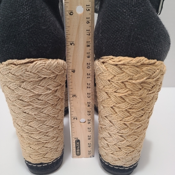 Stuart Weiztman Canvas Wedge Espadrille Sandal Black 7.5 - Picture 3 of 7